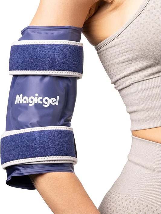 Elbow Ice Pack Wrap - Reusable and Adjustable Arm Sleeve for Cold Compression, Pitchers, Tennis Players, Baseball Players, Men, Women - Easy to Freeze - Blue