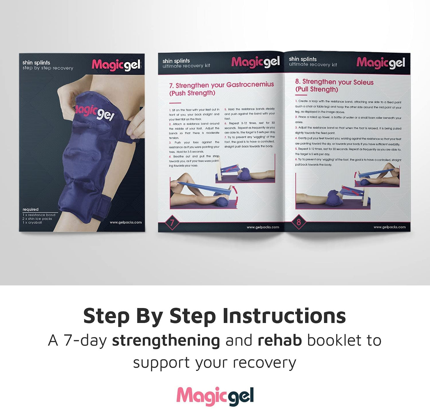 Shin Ice Pack - A Complete Recovery Kit for Shin Splints (With Roller and Stretch Band)